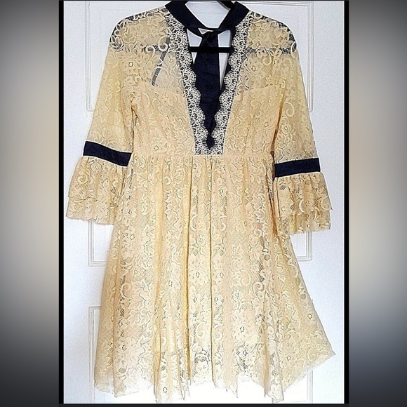 Free People Gilded Lace Fit and Flare Mini Dress Sz M - Picture 5 of 15